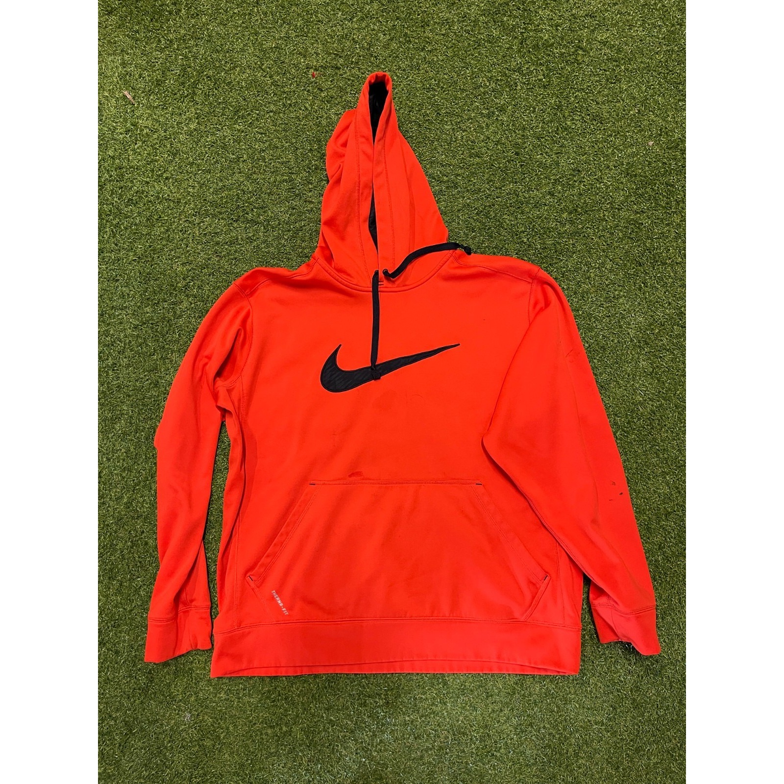 Vtg Nike Hoodie Mens Xl Orange Swoosh Therma Fit Fleece Lined Gym Performance
